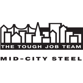 Image of Mid-City Steel, La Crosse WI logo. Steel Fabrication by The Tough Job Team.